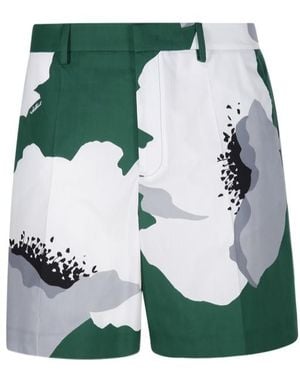 Valentino Flower Portrait-Print Poplin Bermuda Shorts - Green