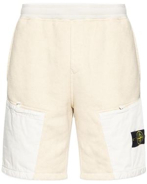Stone Island Compass-Badge Terry-Fleece Bermuda Shorts - Natural
