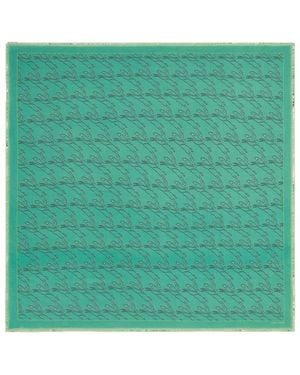 Longchamp Fringed Horse-Motif Scarf - Green