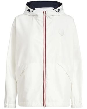 Brunello Cucinelli Nylon Hooded Outerwear Jacket With Logo - White