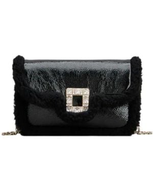 Roger Vivier Jeu De Fille Viv' Shearling Strass Buckle Clutch Bag - Black