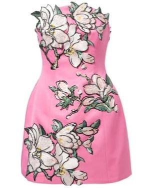 Leo Floral-Appliqué Embroidered Minidress - Pink