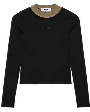 MSGM Embroidered-Logo Knitted Top - Black