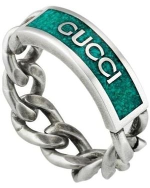 Gucci Logo Enamel Chain Ring - Blue