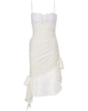 Alessandra Rich Lace-Trimmed Silk Georgette Midi Dress - White