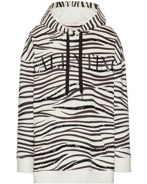 Valentino Zebra Print Sequin-Embellished Hoodie - Grey