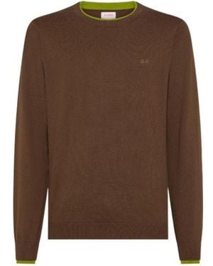 Sun 68 Contrast Trim Knitted Jumper - Brown