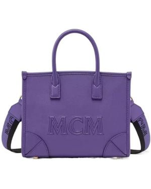 MCM Logo-Embossed Leather Tote Bag - Purple