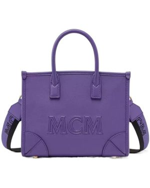 MCM Logo-Embossed Leather Tote Bag - Purple