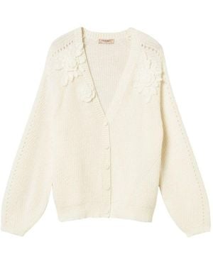 Twinset Cardigan With Crochet Flowers - White