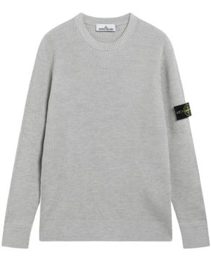 Stone Island Logo-Patch Ribbed-Knit Jumper - Grey