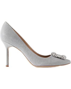 Manolo Blahnik Hangisi Glitter Embellished Buckle Court Shoes - White