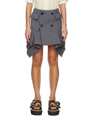 Sacai Chalk Stripe Mixed Media Skirt in Blue | Lyst