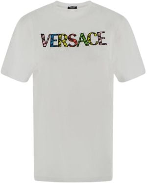 Versace Logo Printed Crewneck T-Shirt - White