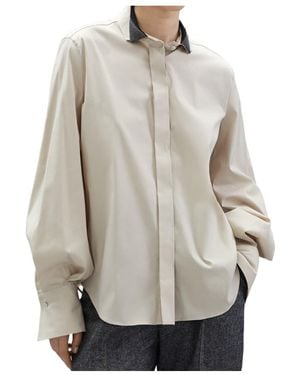Brunello Cucinelli Monili-Collar Long-Sleeve Blouse - Grey