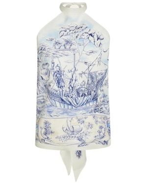 Ferragamo Voyage-Print Halterneck Blouse - Blue