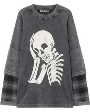 Palm Angels Skull Double Layer T-Shirt - Grey