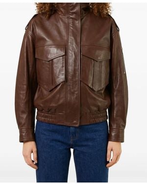 Frankie Shop Long-Sleeve Leather Jacket - Brown