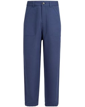 Brunello Cucinelli Linen And Cotton Drill Trousers With Patch Pockets And Drawstring - Blue