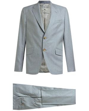 Etro Single-Breasted Striped Wool And Cotton Suit - Blue