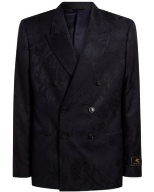 Etro Lapel Long-Sleeved Suit Jacket - Blue