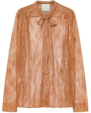 forte_forte Lace Bow-Tie Blouse - Brown