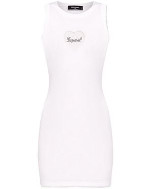 DSquared² Heart-Shaped Cut-Out Detailed Mini Dress - White