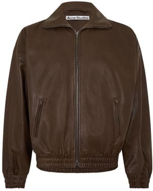 Acne Studios Logo Patch Leather Jacket - Brown