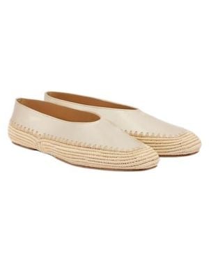 Gabriela Hearst Strength Raffia-Trimmed Metallic Leather Flats - Natural