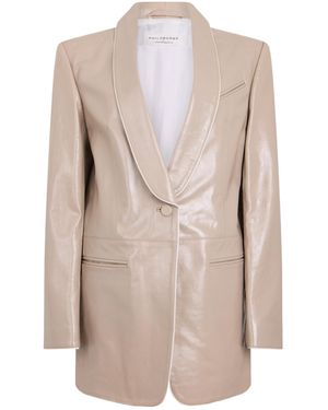 Philosophy Di Lorenzo Serafini Collarless Leather Blazer - Natural