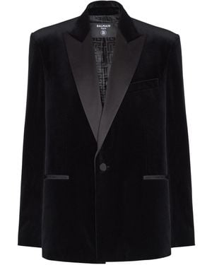 Balmain Velvet And Satin 1-Button Blazer - Black
