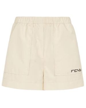 Fendi Logo Printed Elasticated Waist Shorts - Natural