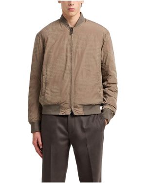 Emporio Armani Quilted Check Bomber Jacket - Natural