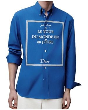 Dior Shirt With Buttoned Collar And Book Cover Embroidery - Blue