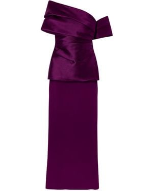Solace London Lucine Off-The-Shoulder Satin-Twill Gown - Purple