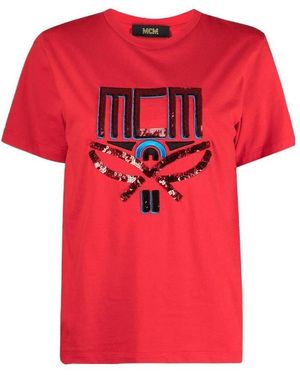 MCM Sequin-Logo T-Shirt - Red