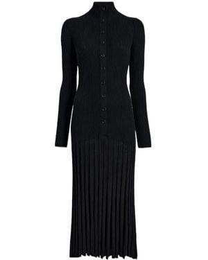 Proenza Schouler Ribbed Pleated Midi Day Dress - Black