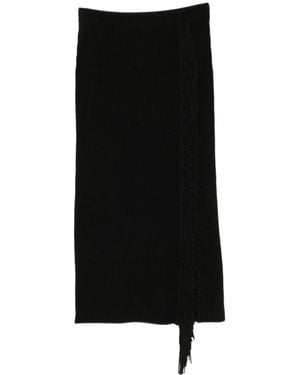Emporio Armani Ribbed-Knit Fringe-Detail Maxi Skirt - Black