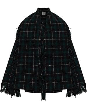 TOTEME Totême Check Patterned Fringed Scarf Jacket - Black