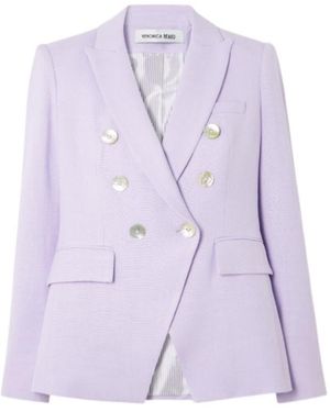 Veronica Beard Miller Dickey Double-Breasted Woven Blazer - Purple