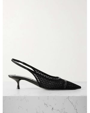 Victoria Beckham Logo-Embellished Leather-Trimmed Point D'Esprit Slingback Court Shoes - Black