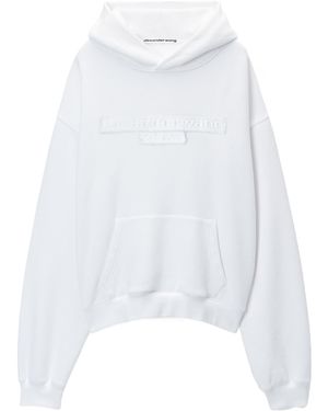 Alexander Wang Distressed-Logo Hoodie - White