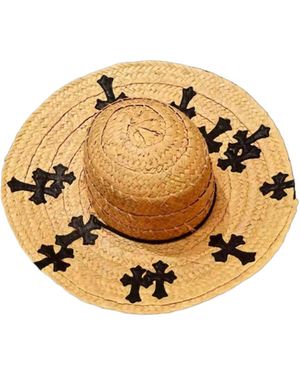 Chrome Hearts Leather Cross Straw Hat - Metallic