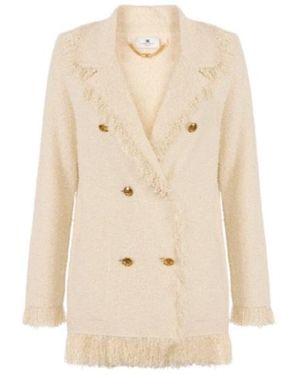 Elisabetta Franchi Fringed Bouclé Knit Jacket - Natural