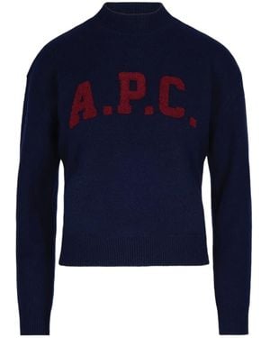 A.P.C. Logo Flocked Jumper - Blue