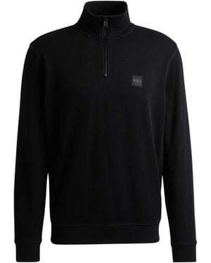 BOSS Zetrust Zip-Neck Soft Terryclover The Head Sweatshirt - Black