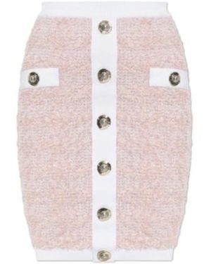 Balmain Button Embellished Tweed Mini Skirt - Pink
