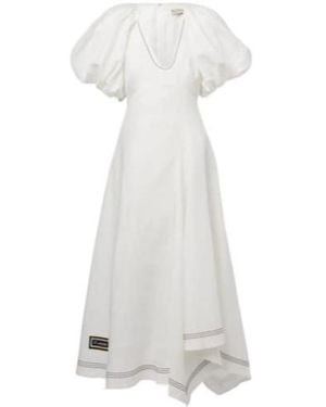 ALÉMAIS Magnolia Embroidered Linen Midi Dress - White