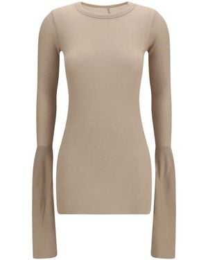 Rick Owens Ribbed Long-Sleeve Knitted Top - Natural
