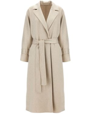 Brunello Cucinelli Monil-Embellished Tied-Waist Coat - Natural